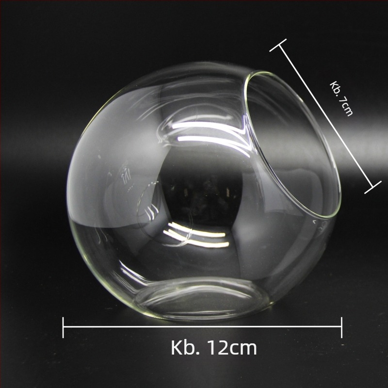 Szukkulenseknek mikro tájkép üveggömbben – gömb alakú tartó, ferde nyílású nyílás, magas boroszilíkat üveg