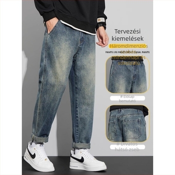 Férfi farmernadrág egyenes szárú, denim, alacsony derék, cipzár