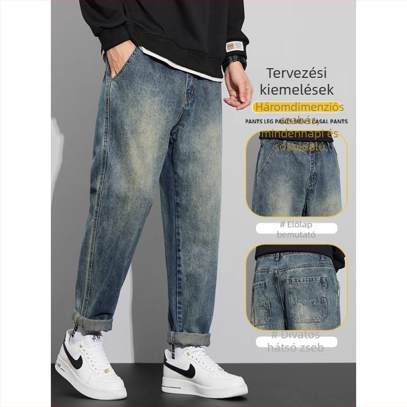Férfi farmernadrág egyenes szárú, denim, alacsony derék, cipzár