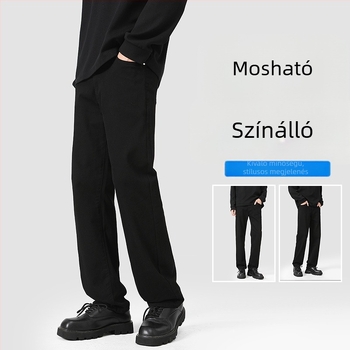 Őszi fekete férfi farmer, magas derekú, karcsúsító hatású, rugalmas denim, egyenes szabás, plusz méret, amerikai stílus
