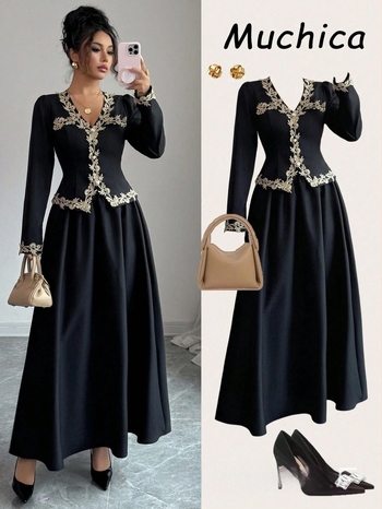 Két darabos kosztüm szoknyával, egyszínű minta, szőtt poliészter, hosszú szoknya, hosszú ujjú, nyár 2025