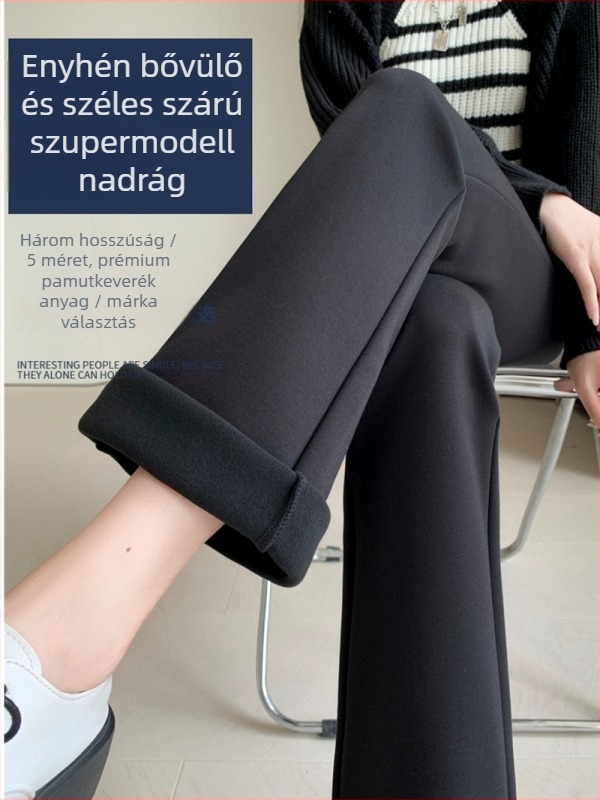 Fleece-bélélt téli modellnadrág, egyenes szabás, enyhén bő szárú, laza sportos fazon, hosszú nők alacsony testmagasságához