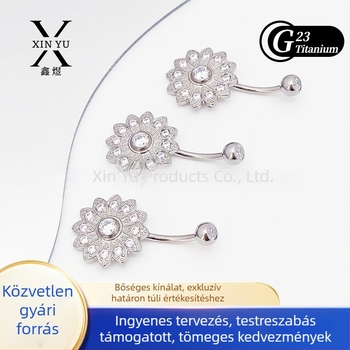 F136 Titánium ötvözet napraforgó alakú köldökgyűrű beépített véggel – test piercing ékszerek
