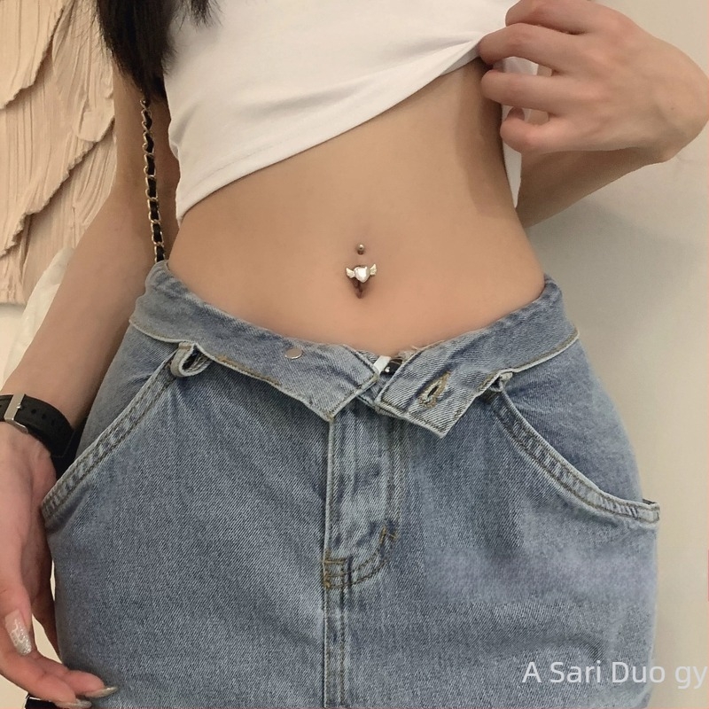 Köldökgyűrű titánacélból, külső menetű, köldök piercing ékszer, kézzel készített