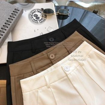 Női középmagas derekú, egyenes szabású nadrág, Spandex-Poliészter keverék, mikroelaszticitás, Hang-dye bevonat