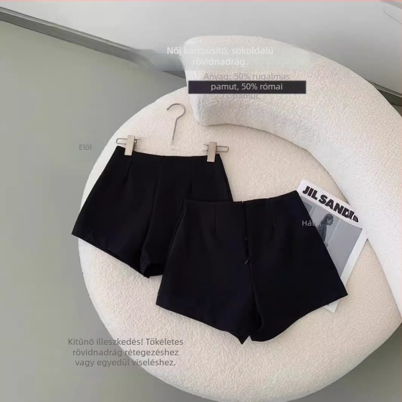 Női pamut egyenes szárú nadrág, magas derék, 3/4 hossz, mindennapi viselet