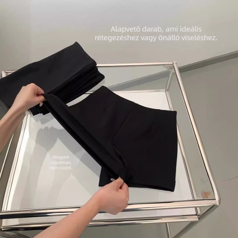 Női pamut egyenes szárú nadrág, magas derék, 3/4 hossz, mindennapi viselet