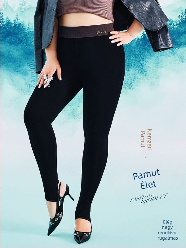 Téli fleece-bélése leggings, magas derekú, pamut-elasztán keverék, 3D mintázat, hasformázó