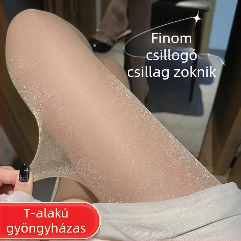 Női ultra vékony harisnyanadrág gyöngyházfényű csillag motívummal, átlátszó, lélegző, megerősített lábujjrésszel