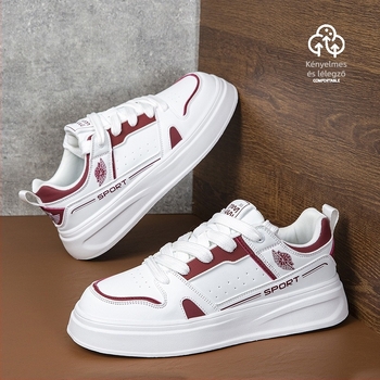 Uniszex bőr felsőrésszel casual sneaker, lélegző EVA talppal, fűzővel, alacsony szárú, kerek orr