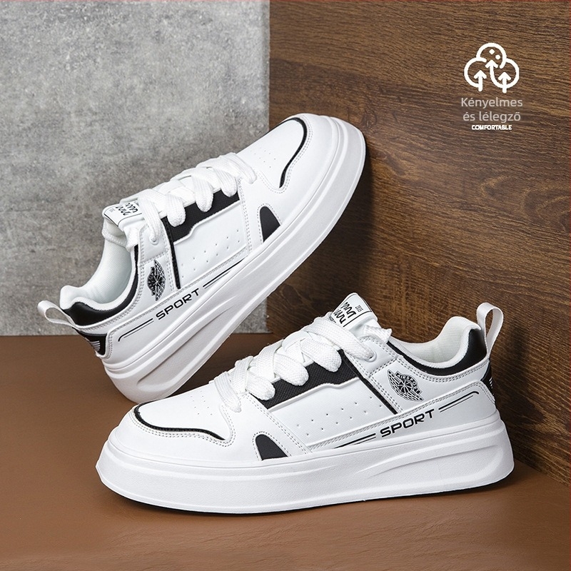 Uniszex bőr felsőrésszel casual sneaker, lélegző EVA talppal, fűzővel, alacsony szárú, kerek orr