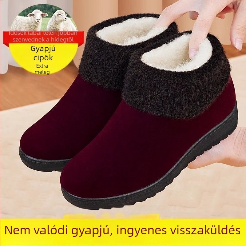 Női téli pamut cipő gyapjú béléssel, középmagas, csúszásmentes gumitalppal