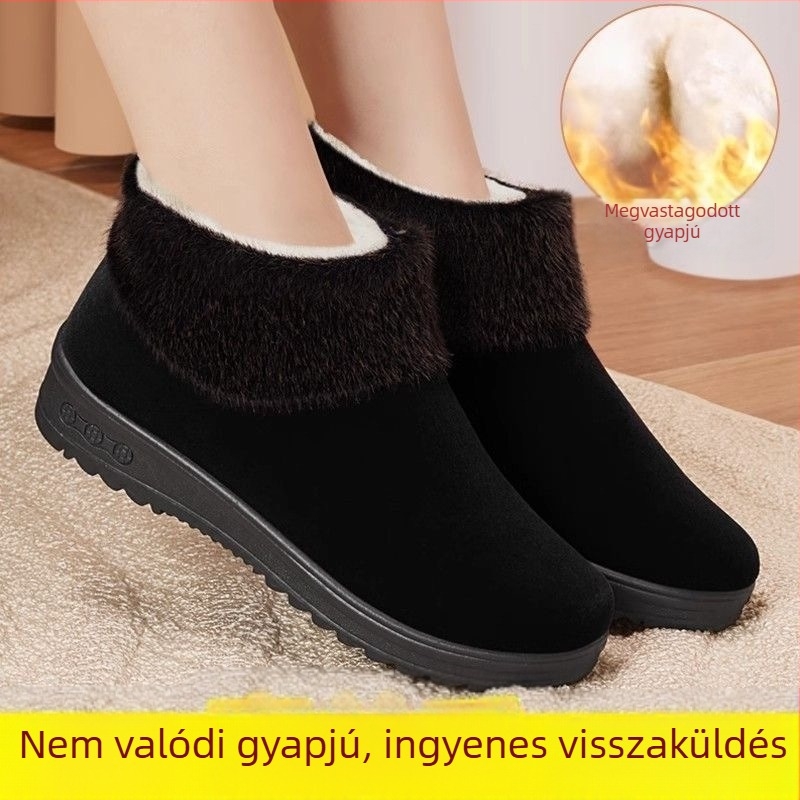 Női téli pamut cipő gyapjú béléssel, középmagas, csúszásmentes gumitalppal