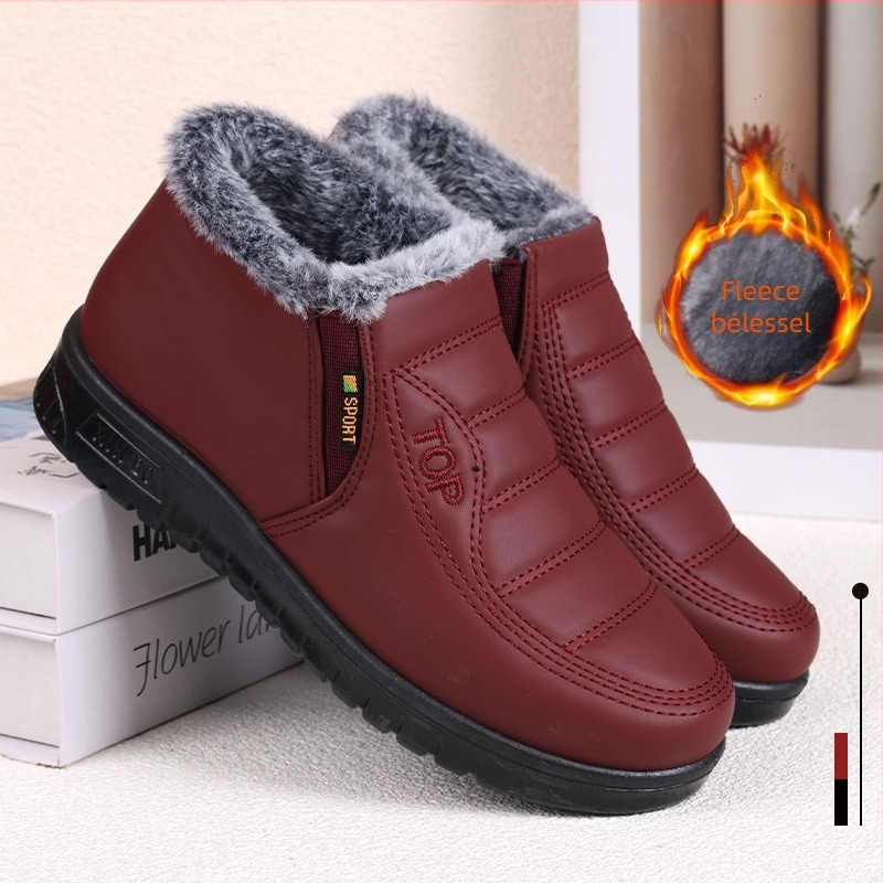 Női téli pamutcipő fleece belsővel, slip-on, PU felső rész, PU talp, alacsony sarok 1-3 cm