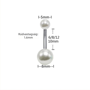 Rozsdamentes acél köldökgyűrű dupla fejű, műgyöngyökkel, minimalist stílusú uniszex piercing ékszer
