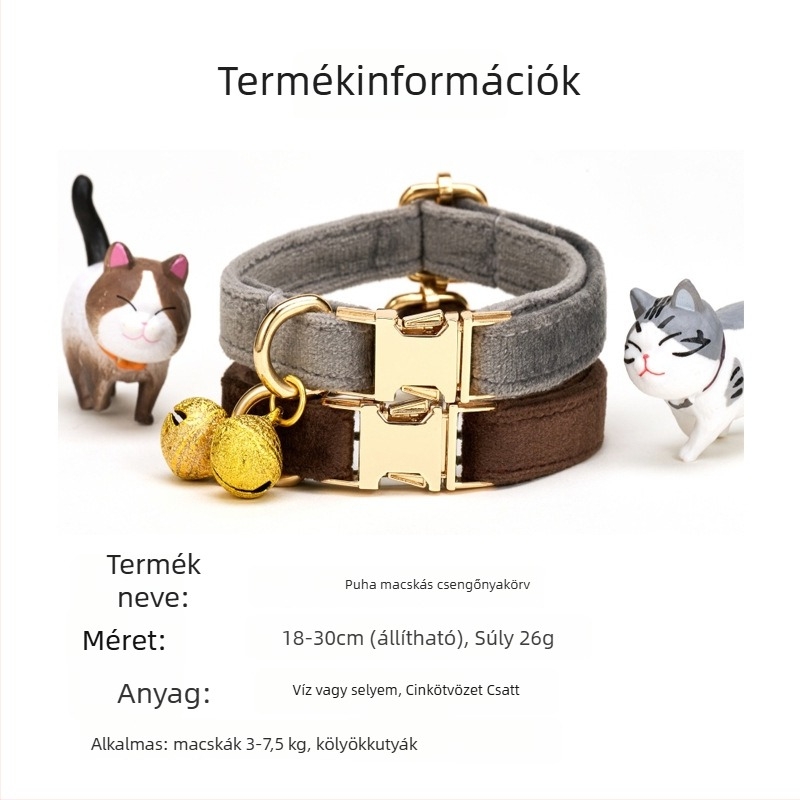 Macska haranggal ellátott nyakörv, gyapjú anyag, monokróm minta, dadugo márka, macskáknak, laza stílus, minden évszakhoz