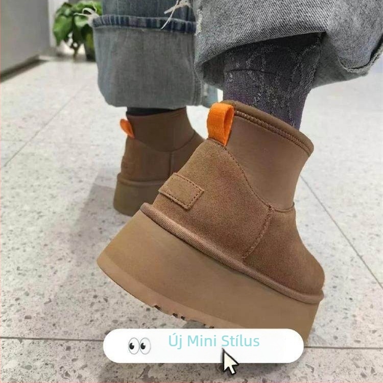 Női valódi bőr hócipő, gyapjú bélés, EVA talp, alacsony bokamagasság, középmagas 3-5 cm