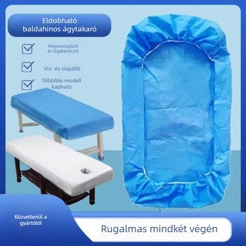 Egyszer használatos rugalmas ágyfedél arccal nyílással, vastagabb lélegző szépségágy-lepedő, nemszövött rögzítő lepedő, vízálló és olajálló, kék