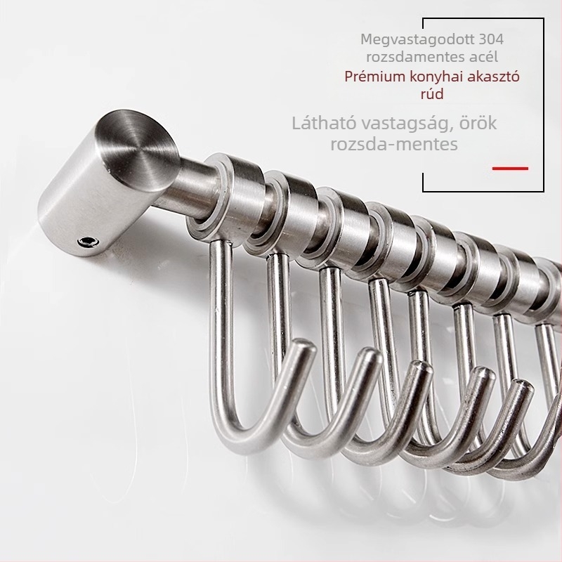 Zirconia GDPG007 Konyhai falra szerelhető függő tároló 304 rozsdamentes acélból, mozgatható rúddal, modern egyszerű stílus