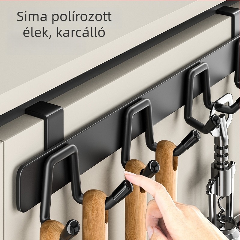Rozsdamentes acélból készült konyhai ajtó mögötti kampó, fúrás nélkül, edények és eszközök tartója (kanalak és spatulák)
