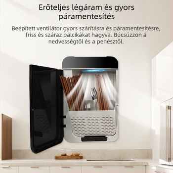 Automata evőpálcika sterilizáló, Minimalista stílus, UV gyors szárítás, falra szerelhető, műanyag