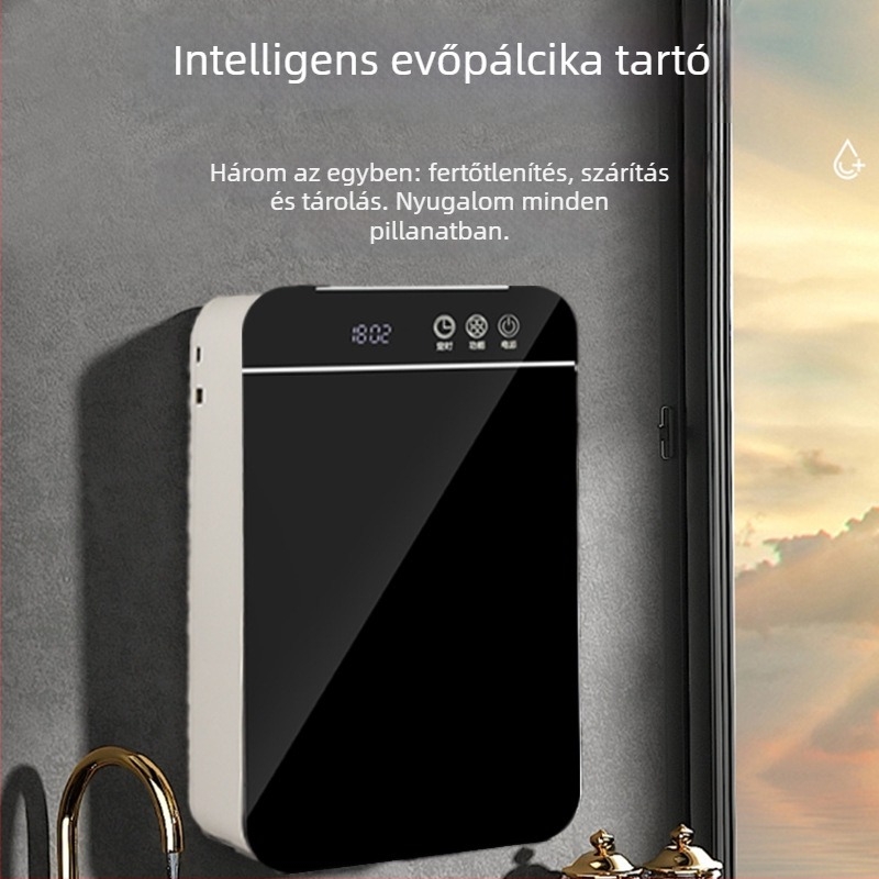 Automata evőpálcika sterilizáló, Minimalista stílus, UV gyors szárítás, falra szerelhető, műanyag