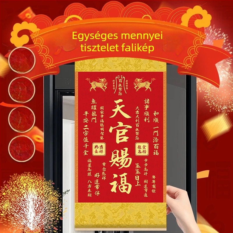 Kínai klasszikus stílusú Kirin Blessing motívumos dekoratív függő kép, tömörfa keret, selyem vászon; ideális nappalira és előszobába