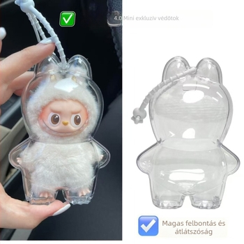 Labubu 4.0 védőtok figurák tároló doboza, műanyagból, fedéllel, 1 literes kapacitás, rajzfilmszerű dizájn