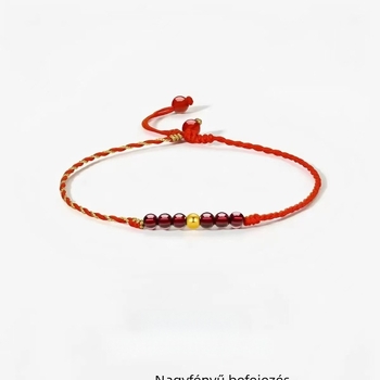 Granátból készült bokakarkötő, kézzel kötött zsinórral, U-alakú forma, Falin Crystal Jewelry márka