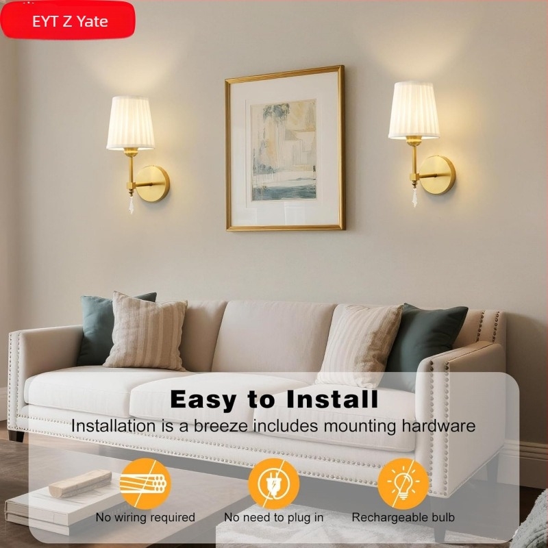 Fali lámpa vezeték nélküli töltéssel | vászon árnyékoló, E27 foglalat, feszültség ≤36 V, újratölthető izzó mellékelve