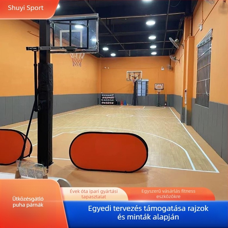 Belső edzőterem falvédő — szövetes puha burkolat, rajzfilm-stílus