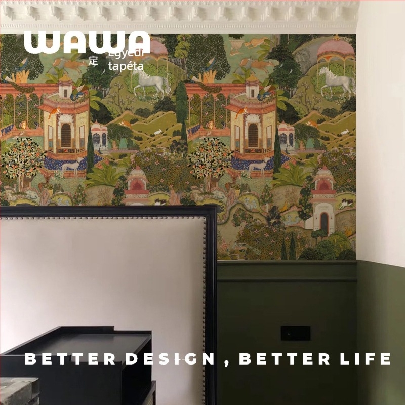 Meifu murals varrat nélküli falburkoló tapéta – Jaipur kert motívum, Nanyang, retro francia oázis