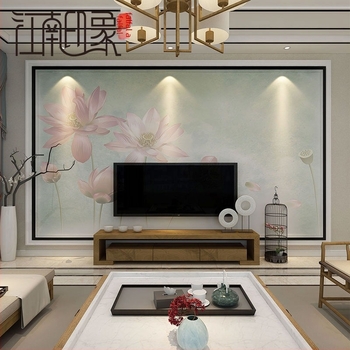 Új kínai stílusú kézzel festett lótusz tapétamural – zökkenőmentes falvédő, selyem felület, penészellenes nyomtatás