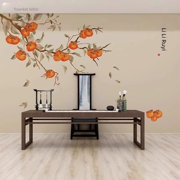 Orange Art Mural selyem tapéta – szennyeződésálló, új kínai stílusú falburkolat