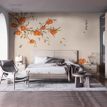 Orange Art Mural selyem tapéta – szennyeződésálló, új kínai stílusú falburkolat