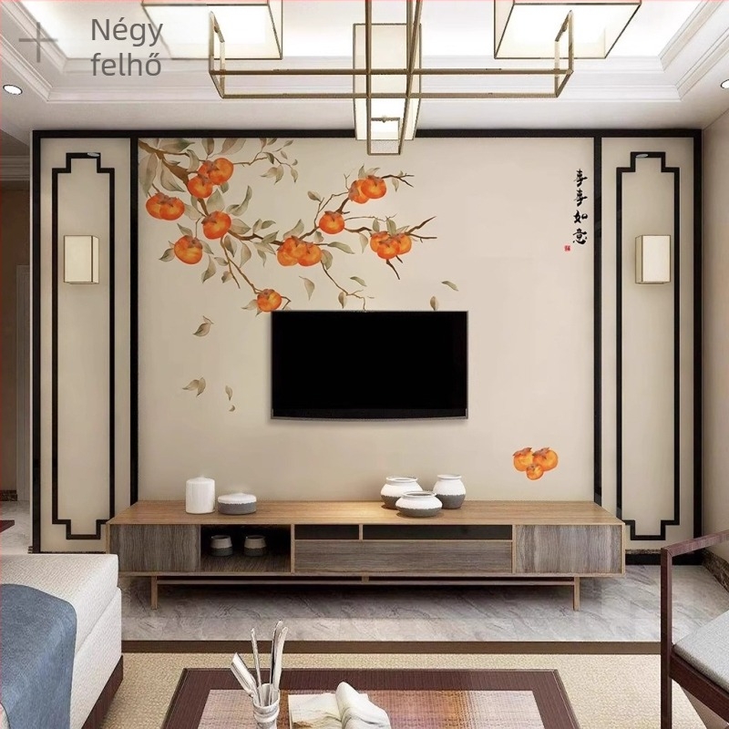 Orange Art Mural selyem tapéta – szennyeződésálló, új kínai stílusú falburkolat