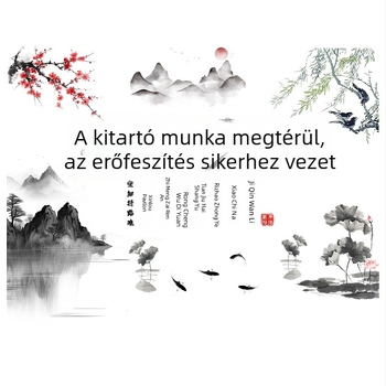 Fali matrica kínai stílusú tintás tájkép és növények mintázatú, PVC, 1 darab, vízálló, nappali, dolgozószoba, étterem vagy bejárat számára