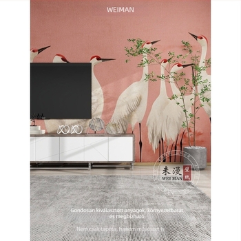 3D-s tapéta crane motívummal, selyem, szennyeződést gátló, Új kínai stílus – Orange art mural