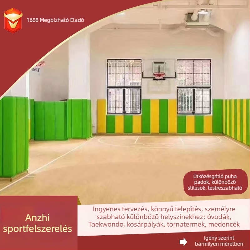 Sportcsarnok falvédő puha párnázat — testreszabható, modern egyszerű stílus, egyszínű minta, anyag: műbőr, testreszabás: igen; alkalmas kosárlabda pályákhoz, tollaslabda- és edzőfalakhoz