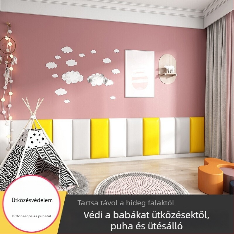 Gyerekek szobájára tervezett puha falvédő, ütközésvédő fal, öntapadós hátlappal, modern minimalista stílus, egyszínű felület, Bang márka, alkalmas nappalira, hálószobára és dolgozószobára