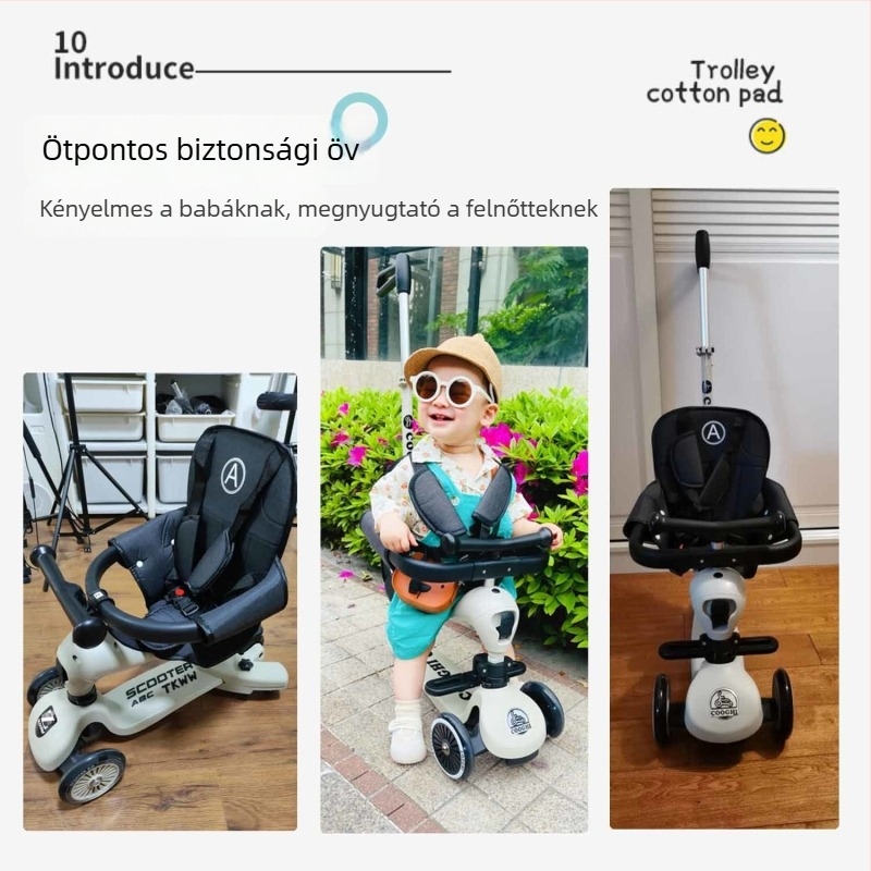 Beiyi gyerek roller ülés hátsó támlával, öt pontos biztonsági öv és párna kiegészítő