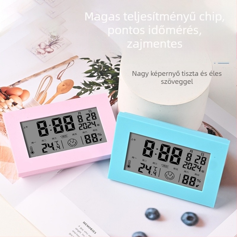 Irodai ébresztőóra – mini, örök kalendárium, LCD kijelző, belső hőmérséklet és páratartalom