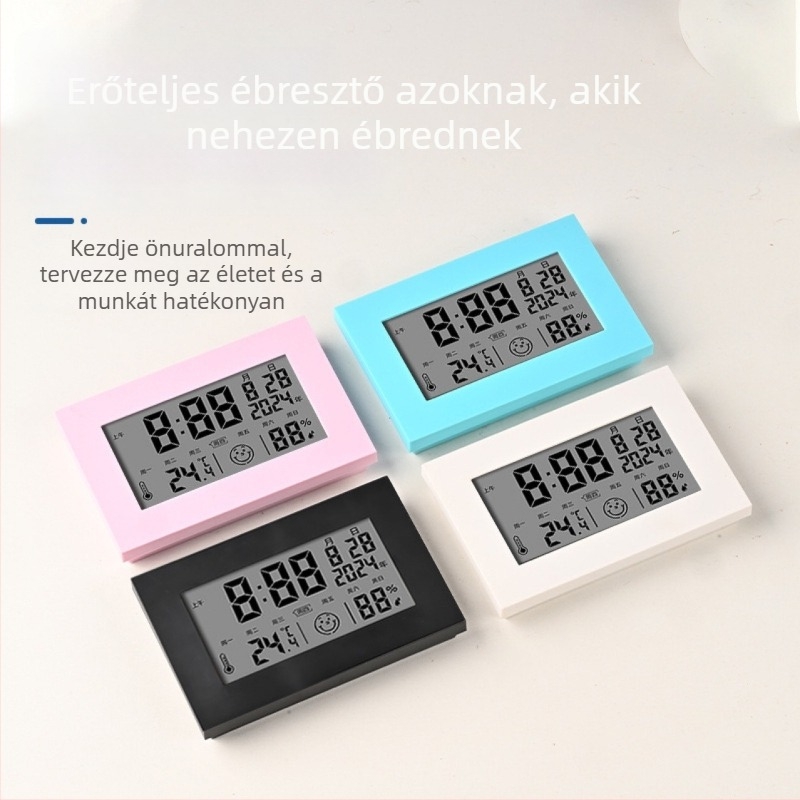 Irodai ébresztőóra – mini, örök kalendárium, LCD kijelző, belső hőmérséklet és páratartalom
