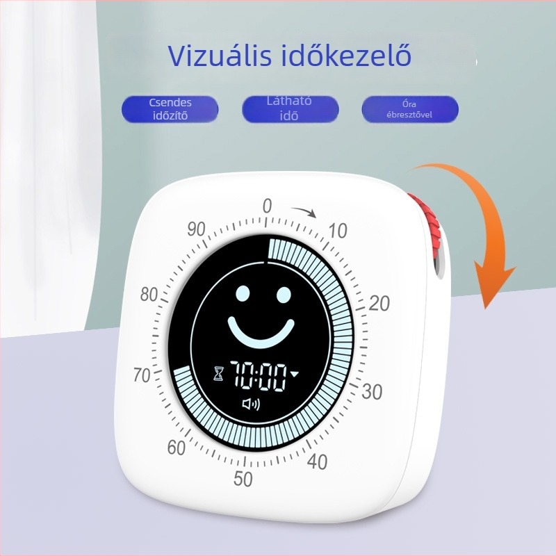 Mosolygós vizuális időzítő ébresztővel — Elektronikus mechanizmus, Digitális kijelző, Négyzetes forma, Modern minimalista stílus, Akkumulátorról működik