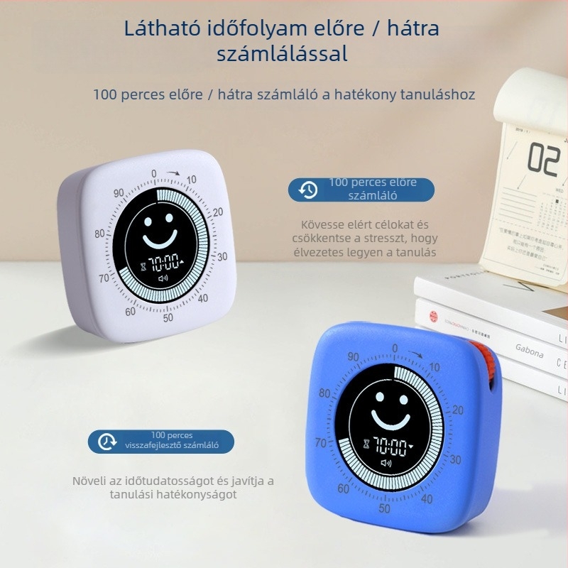 Mosolygós vizuális időzítő ébresztővel — Elektronikus mechanizmus, Digitális kijelző, Négyzetes forma, Modern minimalista stílus, Akkumulátorról működik