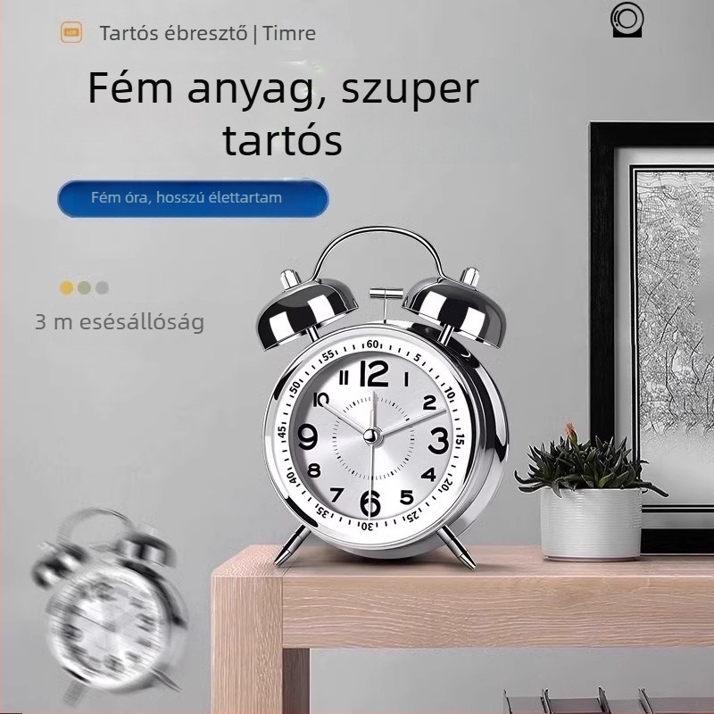 Asztali óra Mitsue mechanikus mozgással, elemmel működtethető, LED- és analóg kijelző, temperált üvegű számlap