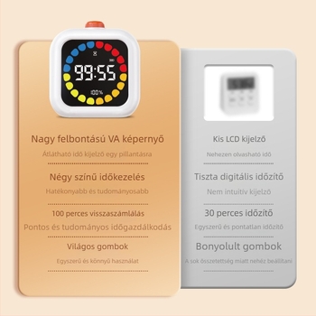 Deli LE110 vizuális visszaszámláló időmérő ébresztővel a tanuláshoz, LED numerikus kijelző, Elektronikus működés, ABS ház, Külső tápegység