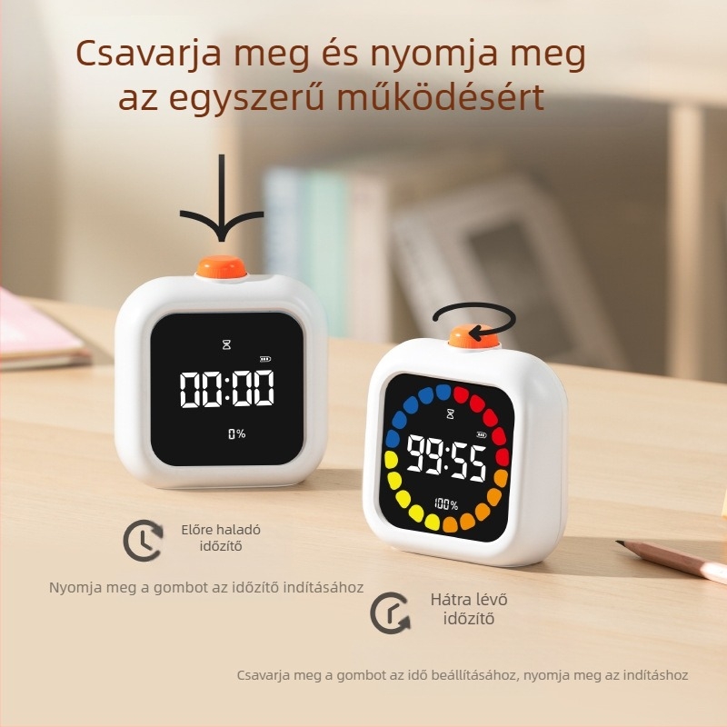 Deli LE110 vizuális visszaszámláló időmérő ébresztővel a tanuláshoz, LED numerikus kijelző, Elektronikus működés, ABS ház, Külső tápegység