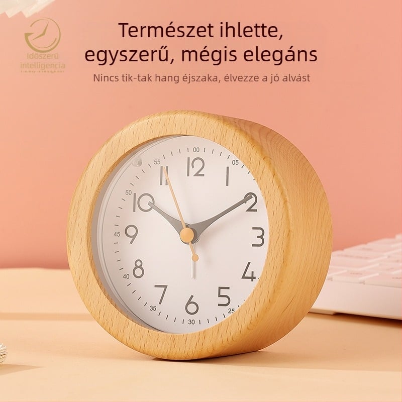 Masszív tömörfa ébresztőóra, természetes fa, kreatív világító kijelzővel, diákoknak, ébresztőeszköz, modern minimalist stílus