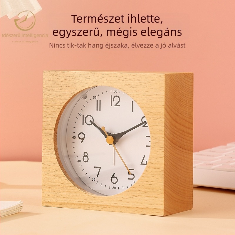 Masszív tömörfa ébresztőóra, természetes fa, kreatív világító kijelzővel, diákoknak, ébresztőeszköz, modern minimalist stílus